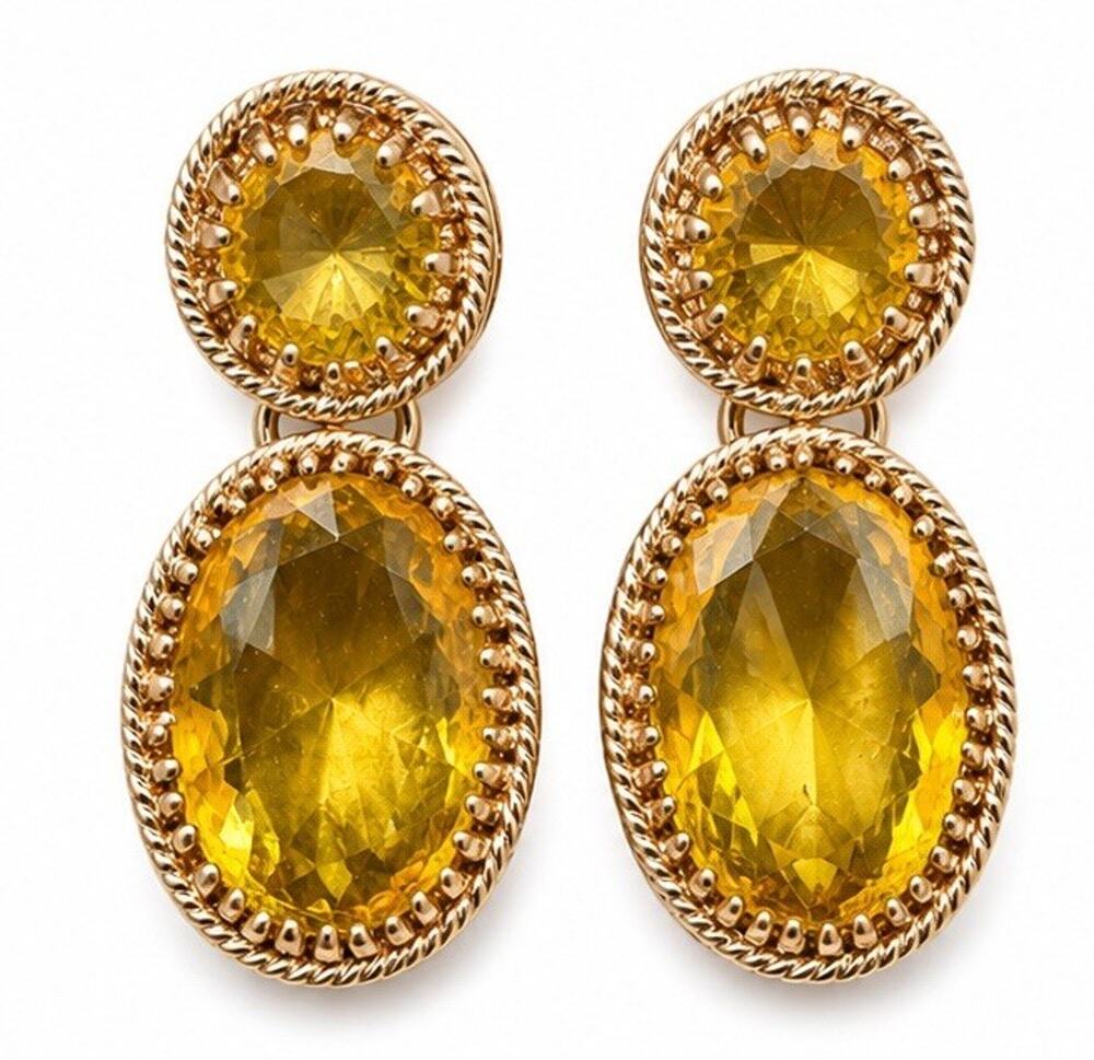 VINTAGE HENRI BENDEL ANTIQUE GOLD TONE YELLOW CRYSTAL DROP STATEMENT EARRINGS